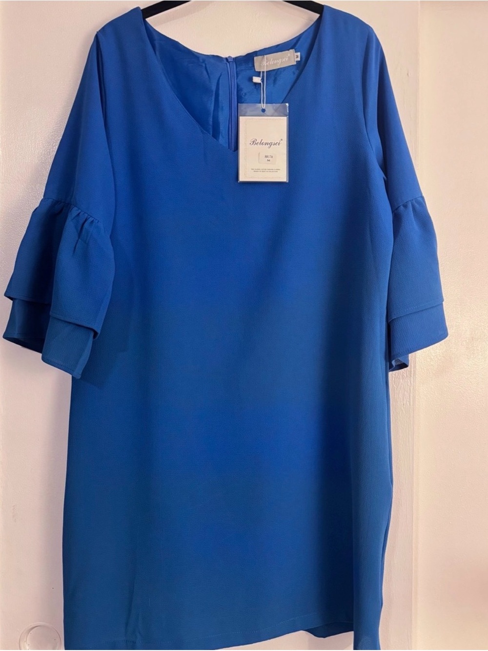 NWT Belongsci Royal Blue Ruffle Sleeve Shift Dress